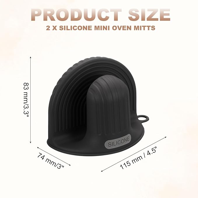 uxcell 2 Pcs Silicone Oven Mitts, Heat Resistant Mini Oven Gloves Silicone Pot Holders Mini Finger Protector Cooking Pinch Grips for Air Fryer Kitchen Cooking & Baking, Black