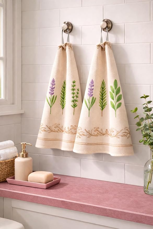 Easter Gift Kitchen Microfiber Waffle Tea Towels Set of 2 Absorbent & Fast Drying Dish Cloths for Cleaning,Vintage Floral Herbs Boho,Decorative Hand Towels for Bathroom,20x28 Inch(Vintage Four Herbs)