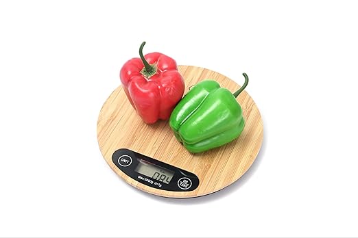 Tastes Round Wood Digital Kitchen Scale, up to 5KG, with All Units and Decorative Design