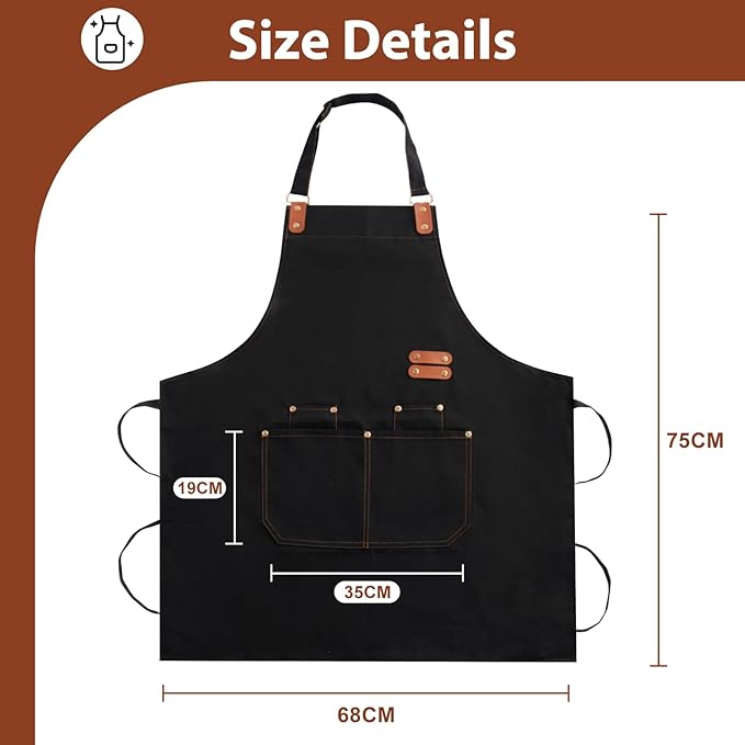 Apron for Men Women, Chef Apron with Adjustable Neck Strap, Heavy Duty Apron with Pockets, for Cooking, Gardening
