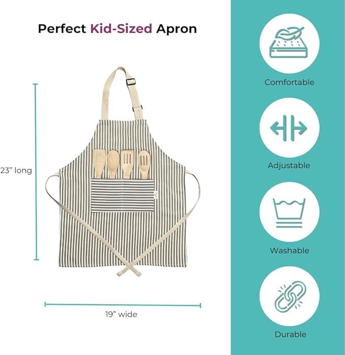 TOVLA JR. Apron Gift Set for Kids with Pocket for Boys and Girls, Comfortable Cotton Canvas for Baking and cooking