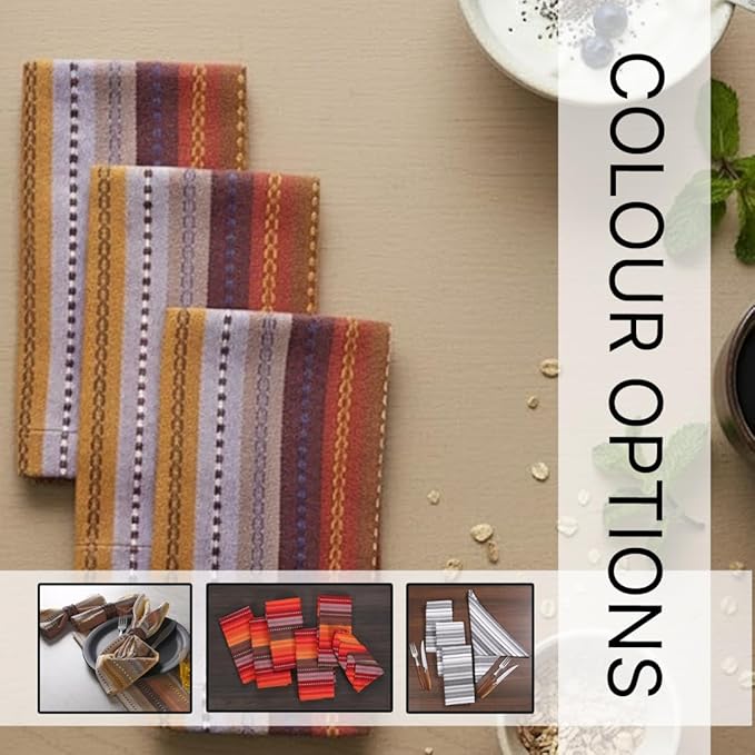 LFH Home Cotton Rich Cloth Salsa Napkin Set of 12 Washable Soft Durable Striped Table Napkins for Dining Wedding, Daily Use Reusable Eco-Friendly Napkins for Elegant Table Settings(18x18)-Rust Multi