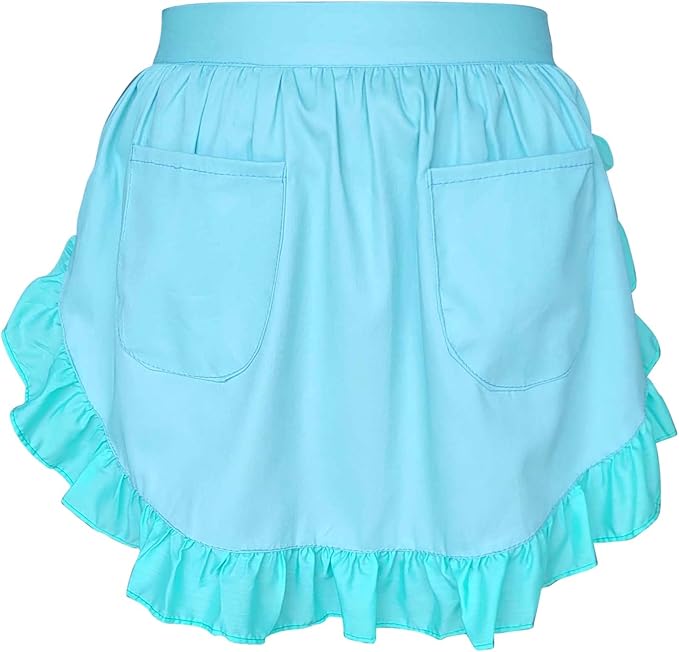 Women’s Waist Aprons with White Pockets Half Server Home Waitress Vintage Servant Apron for Kitchen Cooking