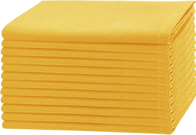 Cloth Napkins Set of 12 Solid Dinner Napkins 18x18 Inch, 100% Cotton, Soft Absorbent Reusable Washable Durable Napkin, Decorations, Restaurant, Wedding & Table Décor - Golden Yellow