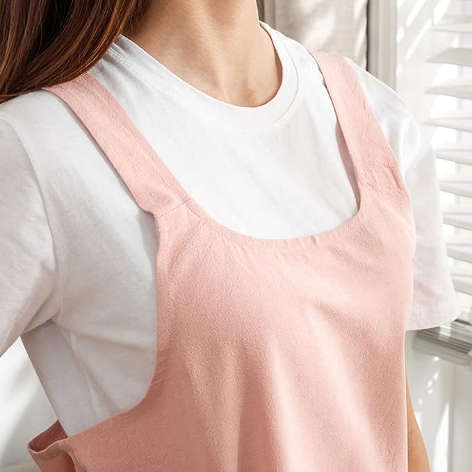 Cotton Cross Back Aprons Solid Color Cooking Kitchen Garden Smock for Women Girls with Pockets