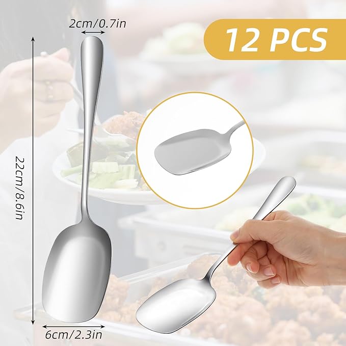 12 Pcs Stainless Steel Buffet Serving Spoon, 8.6 Inch Large Serving Spoon Set, Bulk Silver Food-Grade Polished Buffet Utensils Banquet for Parties/Kitchen/Catering/Banquet Dishwasher Safe