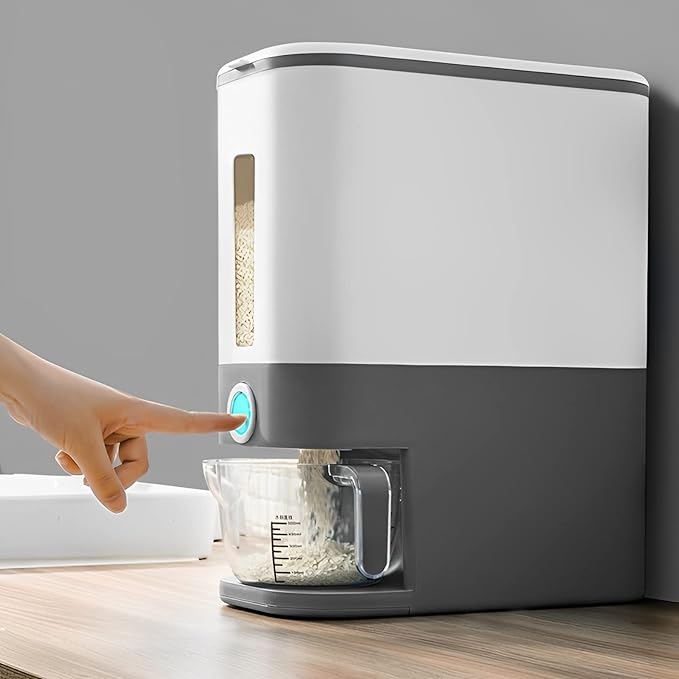 Sooyee 22 Lbs Rice Dispenser with Measuring Cup,Large Food Storage Containers for Rice, Corn,Soybean & Oatmeal,Airtight, Moisture Proof