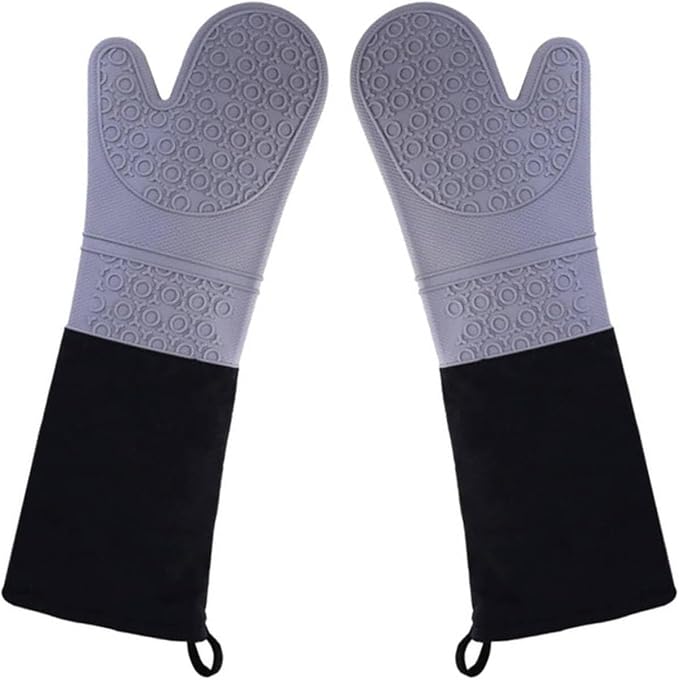 Extra Long Professional Silicone Oven Mitts with Quilted Liner, Durable Heat Resistant Oven Gloves, Heat Resistant Oven Gloves,2pcs (Gray, 19.7inch)
