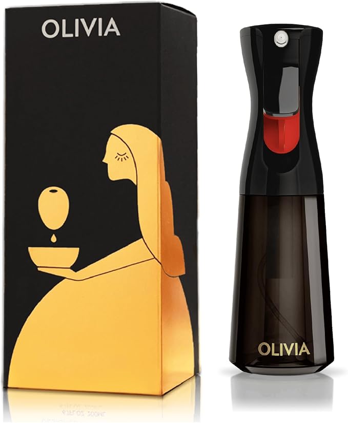FLAIROSOL OLIVIA SIGNATURE Advanced Kitchen Oil Sprayer Technology, Continuous Fine Mist with Portion Control, Reusable Glass Olive Oil Spray Bottle, Anti-Drip & Leakproof, Black 200ml