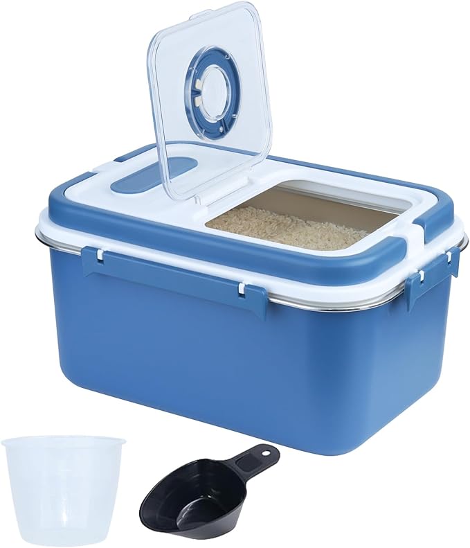 YXQ Rice Sorage Container Bin 20 lbs Stainless Steel Flour Storage Containers with Lid Rice Grain Kitchen Bucket Airtight Canister for Cereals Flour Sugar Tea Milk Wine Ice, Dry/Wet Food,Blue