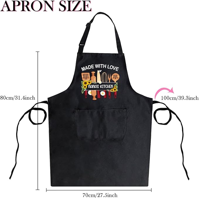 Black Baking Aprons for Women, Adjustable Cooking Baking Kitchen Aprons for Mom Chef with Pockets