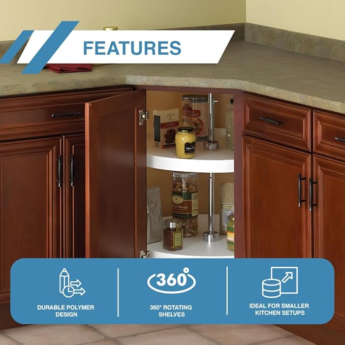 Knape & Vogt PFN28ST-W 31.5 by 28 by 28 Full-Round Polymer Lazy Susan Cabinet Organizer,White