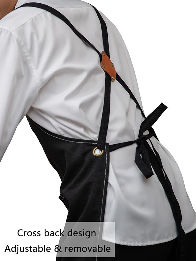 KITCHIEF Woodwork Aprons for Men,Tool Apron with loop and Pockets,Cross Back Heavy Duty Workshop Apron for Carpenter,Garden