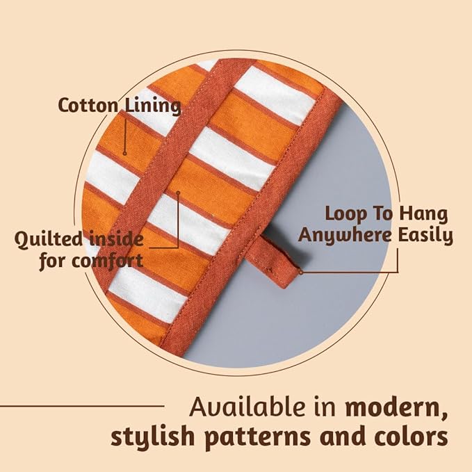 Folkulture Pot Holders for Kitchen | Pack of 2 (8x8) Ribbed Soft Silicone Hot Pads for Kitchen | 100% Cotton Cute Fall Pot Holders Set | Heat Resistant | Machine Washable | Fall Essentials