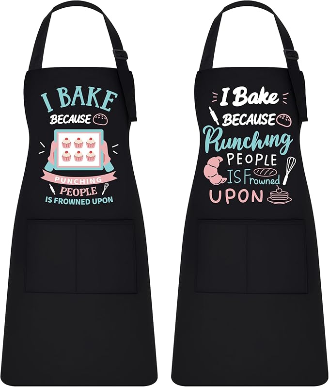 Defresit 2 Pack Funny Baking Aprons for Women Men – Kitchen Cooking Aprons with Pockets, Birthday Mothers Day Baking Gifts for Baker, Mom, Wife | Thanksgiving, Christmas