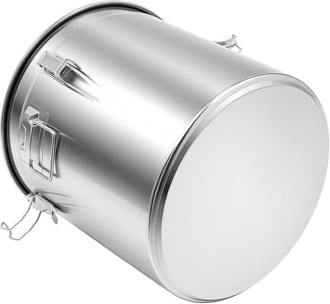 12.7Gal Stainless Steel Canister with Airtight Lid 58-73Lbs Flour Storage Containers for Kitchen Metal Rice Bucket Coffee Canister Dog Food Container Milk Can w/Handles&Sealing Buckles (48L)