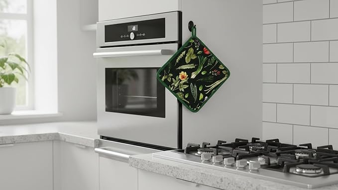 AMOUR INFINI Pot Holders Heat Resistant Cotton Set of 2 Nonslip 8"x8" Inch Hot Pads for Kitchen, BBQ, Baking & Cooking with Hanging Loops (My Garden)