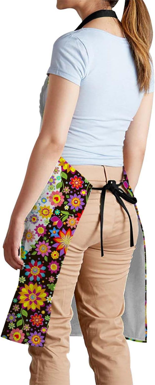 oFloral Hippie Flowers Print and Peace Apron Chefs Apron, Cooking and Baking Apron for Men and Women, Kitchen Aprons, Butchers Apron, BBQ & Catering Bibs, 27 X 31 Inch