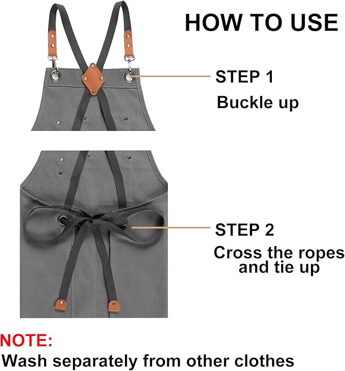 ZOMAO Chef Apron for Women Men with Large Pockets, Cotton Canvas Cross Back Waterproof Work Aprons for Kitchen Cooking Bib