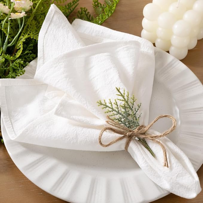 Socomi Cloth Napkins White Ivory Easter Spring Washable Reusable Bulk Linen Cotton Napkins Set of 4 17"x17" for Wedding Party Bridal Baby Shower Birthday Dining Table Decorations