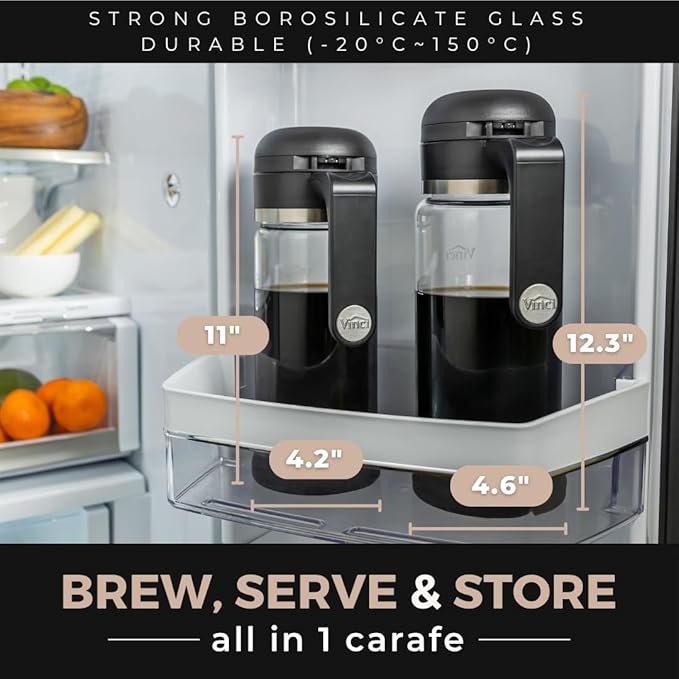 VINCI Cold Brew 360, Glass Cold Brew Coffee Maker Featuring Patented Dual Filter 360 Brewing Technology, Cold Brew for Iced Coffee (2.0 Liter / 68 FL.OZ)