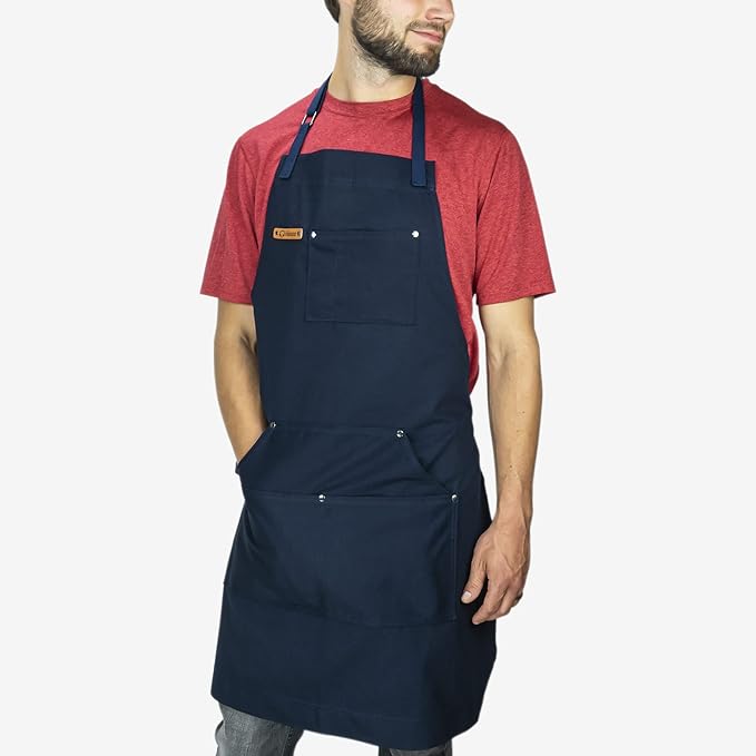 Chef Pomodoro Chef Apron for Men and Women - Kitchen Apron with Pockets & Adjustable Neck Straps - Cooking Apron 100% Cotton
