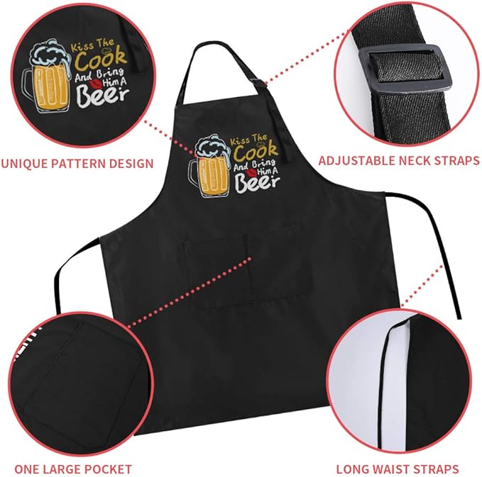 ZOORON Funny Black Chef Aprons for Men Adjustable BBQ Grill Kitchen Cooking Aprons with Pockets, Grill Accessories