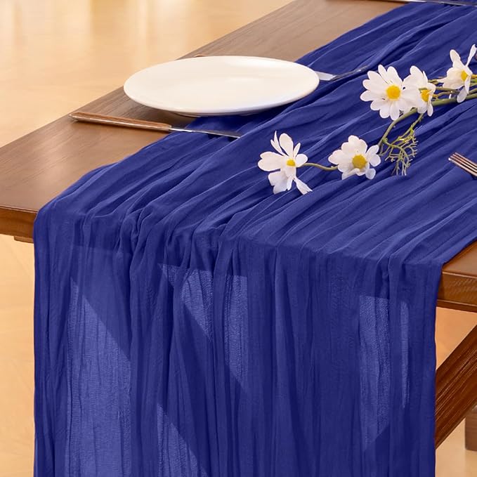 Socomi 3pcs Royal Blue Easter Spring Cheesecloth Table Runner Boho Rustic Gauze 120 inch 10FT Cheese Cloth Runner for Wedding Party Baby Shower Birthday Home Decor Holiday Decorations