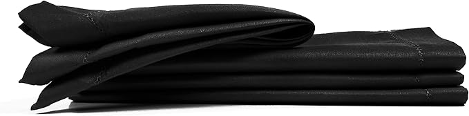Cloth Dinner Napkin Set of 4 20x20 Inches - Black, Decorative Hemstitched Spring Premium Polyester Cloth Dinning Napkins Ideal for Kitchen, Wedding, Easter | Washable BBQ Parties Napkin for Daily Use