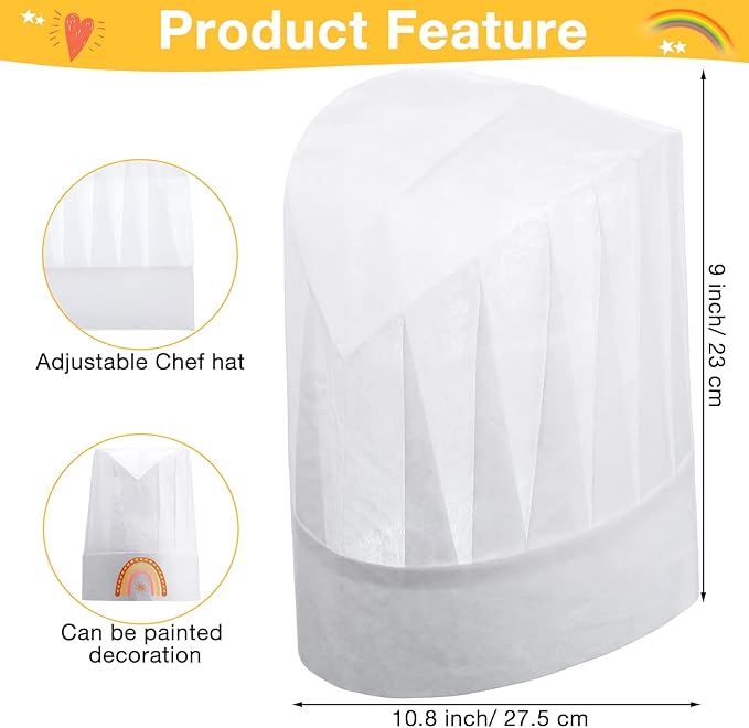 JaGely 60 Pcs Kids Chef Hat and Apron Set Chef Aprons and White Hats Non Woven Fabric Costume for Girls and Boys Cooking