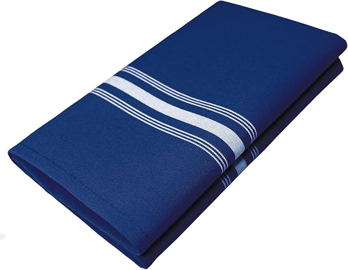 Bistro Stripe Cloth Napkins Set of 12 Pack, Dinner Napkins Cloth Washable 18 * 22 Inches, MJS Commercial Quality, Reusable Table Napkins Cloth, Non-Iron, No Fade, Royal Blue Reverse Stripes