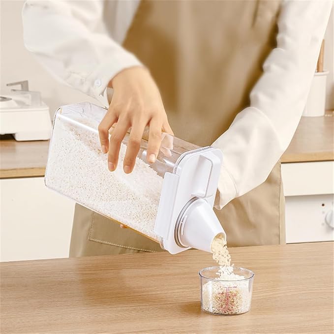 2Pcs Rice Dispenser Storage Containers, 1.1L Small Rice Bucket with Measuring Cup & Pour Spout, Kitchen Plastic Airtight Container for Cereal, Grain, Flour, Sugar, Oatmeal, Dry Pet Dog Food