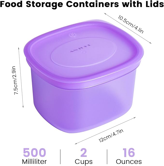 7-Pack Meal Prep Containers (500ml / 17oz) — Reusable Plastic Food Storage with Lids for Portion Control & School Lunches, Microwave/Freezer Safe Stackable Bento Box