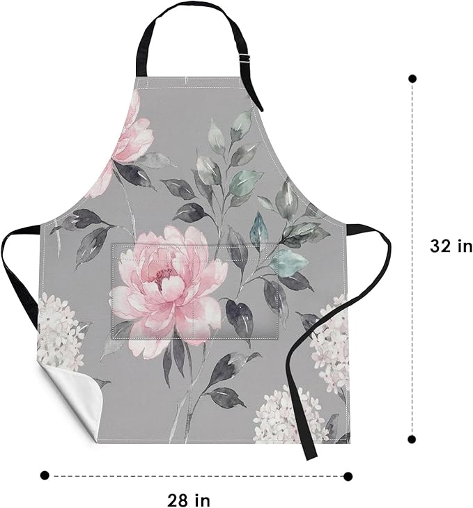 Britimes Spring Flowers Leaves Floral Apron Home Kitchen Cooking Baking Gardening for Women Men with Pockets 32x28 inch