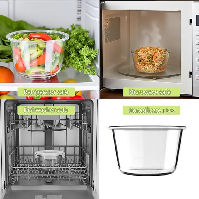 H.JSS WDJS2Cup Glass Soup Container with Airtight lids, 16oz Round Glass Food Storage Container, Round Food Bowls BPA free, Leakproof Soup Container, Dishwasher Microwave & Freezer Safe (8 Pack)