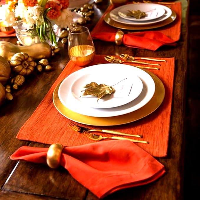 Fall Cloth Napkins Set of 6, 100% Cotton Orange Napkins Washable Reusable, Auntum Napkins for Thanksgiving Halloween Holiday Dinner Table Everyday Use (Orange)