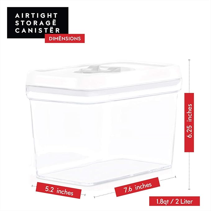 DWËLLZA KITCHEN Airtight Food Storage Containers with White Lids 2L - 4 Pc Clear Plastic Pantry Snacks Kitchen Container, Baking Supplies, 4LB Sugar & Flour Canister BPA-Free
