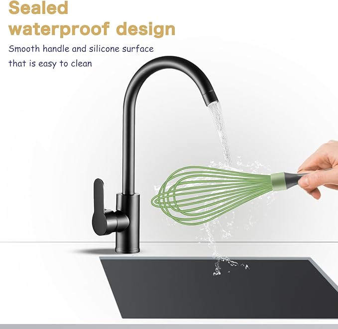 OYV Green Silicone Whisk, Professional Plastic Whisks for Cooking Non-Scratch, Stainless Steel & Heat Resistant Rubber Wisk, Dishwasher Safe, 12-Inch