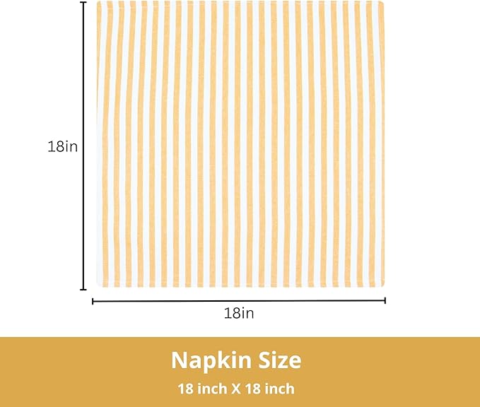 PurpleEssences Plain Striped Cloth Napkins - Set of 12-100% Cotton - 18 x 18 Inch - Spring Easter Summer and Perfect Everyday Use Dinner Napkin - Golden Yellow White