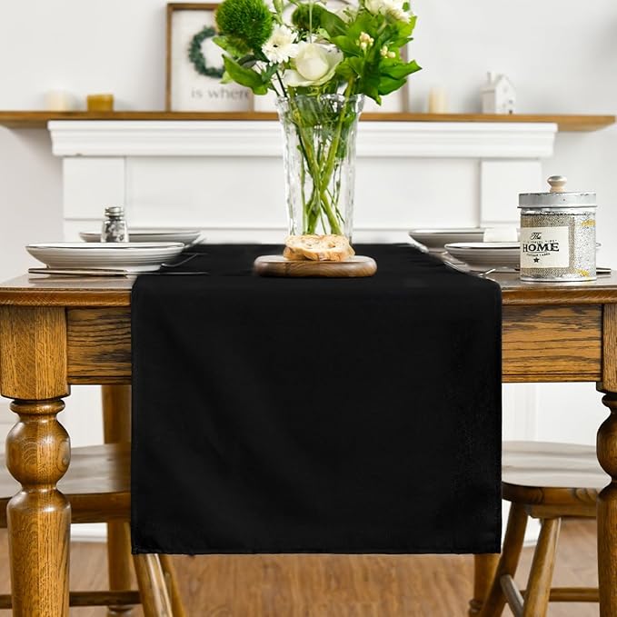 Artoid Mode Black Table Runner, Seasonal Halloween Washable Kitchen Dining Table Decoration for Home Party Decor 13x90 Inch