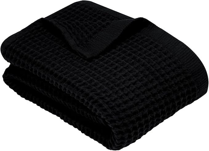 DEMMEX Organic Cotton Waffle Weave Turkish Bath Towel - Ultra Soft Lightweight Quick Dry, Oeko-Tex Certified, 100% Turkish Cotton (Jet Black, Large (60x30))