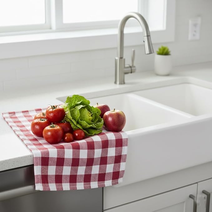 Urban Villa Kitchen Towels Set of 6 Buffalo Checks Rust Kitchen Towels 20X30 Inches 100% Cotton Highly Absorbent Kitchen Towels Premium Quality Ultra Soft Mitered Corners KitchenTowels