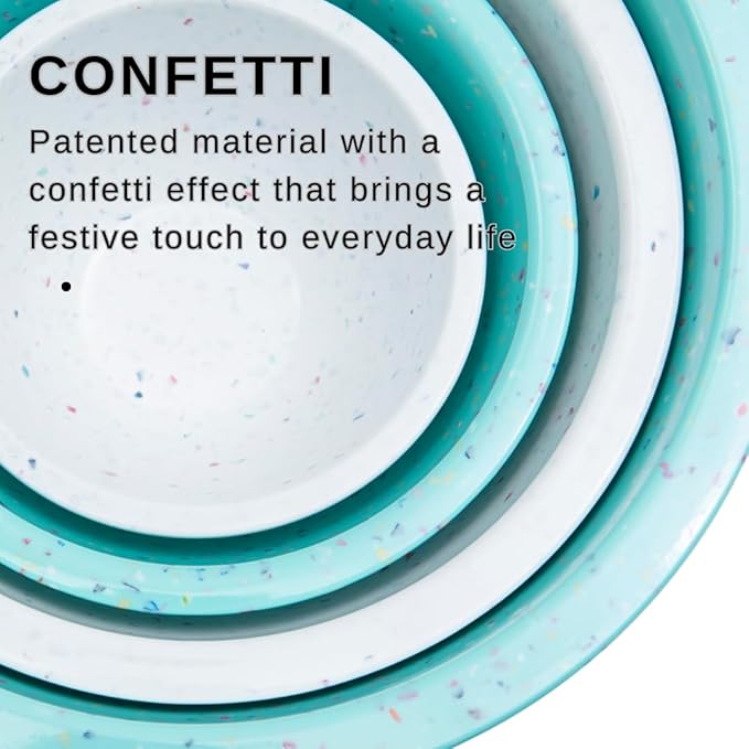 bzyoo Confetti Nesting Mixing Bowls Set - 4-Piece Colorful Kitchen Bowls (18oz, 1.25QT, 2.5QT, 4QT) - BPA-Free, Dishwasher Safe, Space-Saving Design Eggshell Color