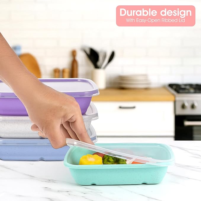 MAQUITA 10PCS Meal Prep Containers 1-Compartment, Wheat Straw Microwave Bento Lunch Box with Lids, Reusable & Stackable Food Storage Containers, Dishwasher Freezer Safe BPA Free