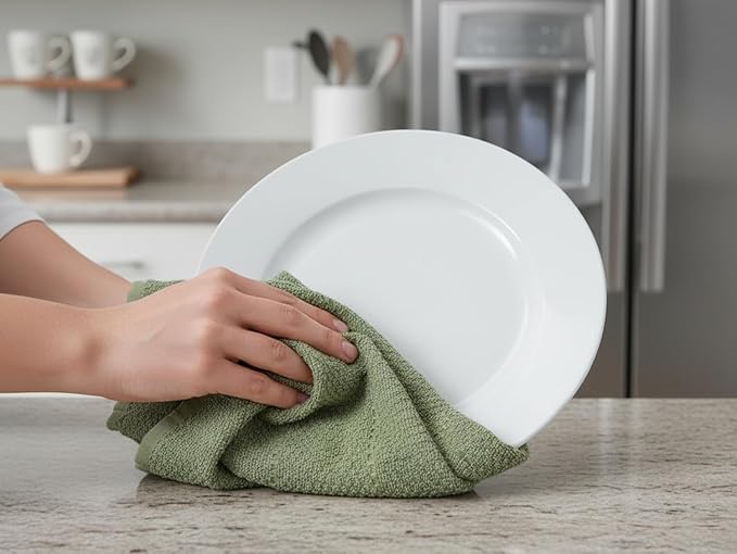 Serafina Home Dark Sage Green Kitchen Hand Dish Towels: Oversized 28" x 18",100% Cotton Cloth Soft Cleaning Drying Absorbent Textured Design, Set of 3 Multipurpose for Everyday Use (Dark Sage)