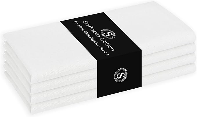 White Cloth Dinner Napkins, 17 Inch x 17 Inch, Set of 4, Soft, Absorbent, Washable & Reusable Dining Napkins for Holiday, Thanksgiving, Wedding, Formal Events, Buffet, Christmas