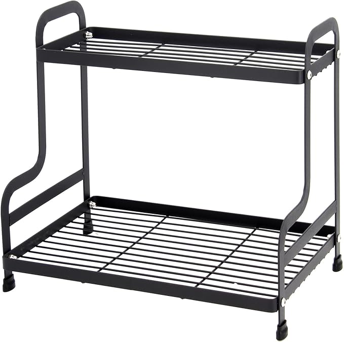 2-Tier Metal Countertop Organizer – Standing Shelf for Bathroom and Kitchen Storage Under Sink, Organizing Cosmetics and Spices-Black