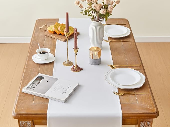YATOJUZI White Table Runner Seasonal Kitchen Dining Coffee Table Decoration 95 Inches Long Waterproof Neutral Farmhouse Rustic Table Runner Christmas Neutral Home Wedding Party Decor 16x95Inch