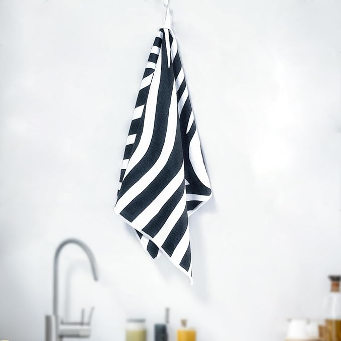 18” x 30” Highly Absorbent Kitchen Towels, Quick Dry Microfiber Tea Towel, Dish Towels for Kitchen Drying, Ultra Soft Premium Hand Towels (Black Stripes, 18" x 30" (1 Pack))