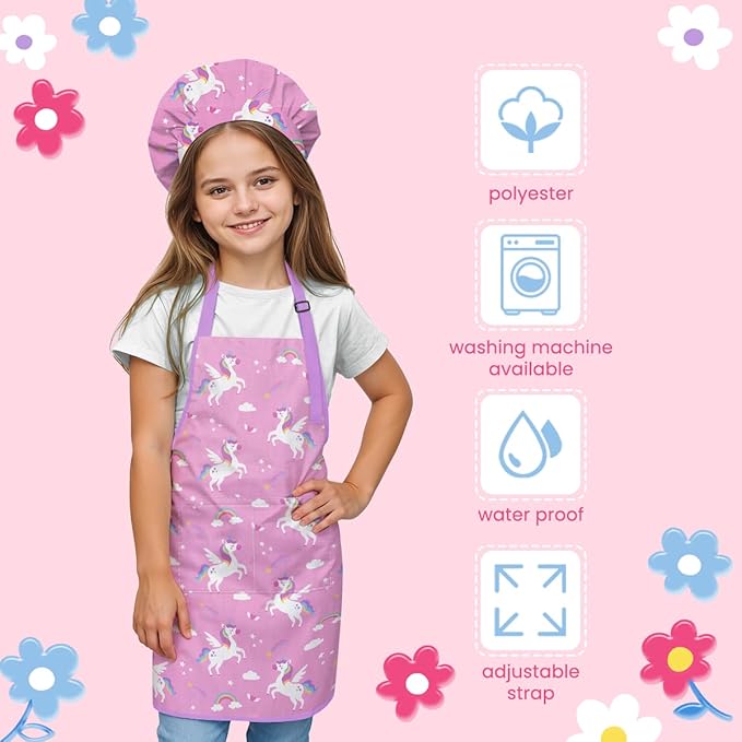 SANDJEST Kids Apron with Chefs Hat Set, Kitchen Apron Gifts